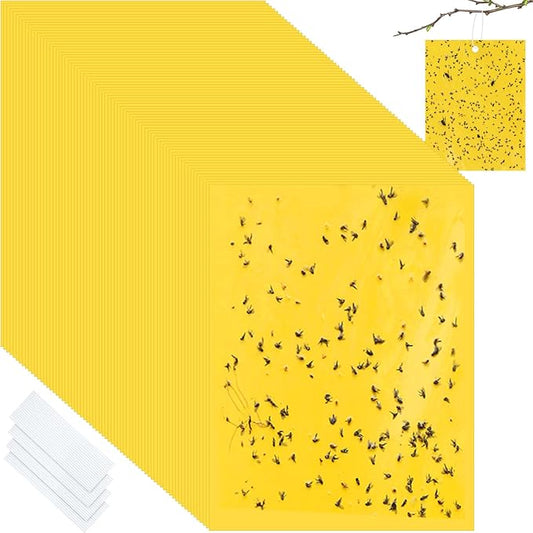Qualirey 150 Pcs 6x8 Inch Yellow Sticky Traps for Gnats, Dual-Sided Sticky Gnat Traps for Indoor Outdoor Plants, Pest Control for Fungus Gnats, Fruit Flies, Whiteflies – Bulk Pack with Twist Ties