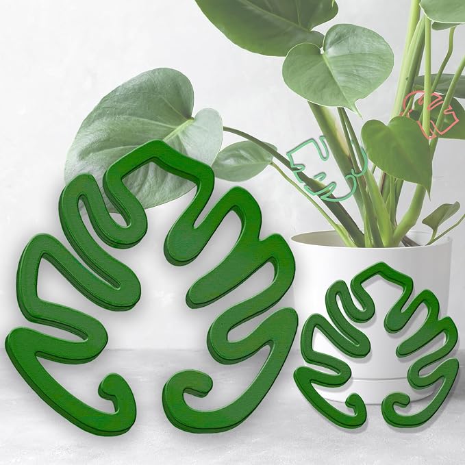 2PACKS Unique & Aesthetic Monstera Leaf Shape Grapple Plant Support, Grappler Rings, Plant Support Monstera with Ties, Keeps Plants Tame & Growing Vertical (Green)