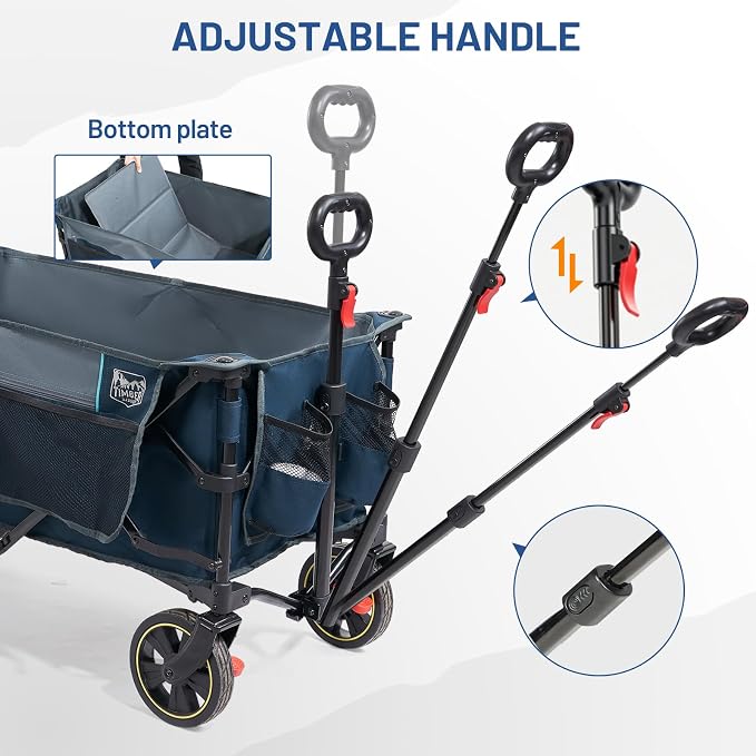 Timber Ridge Collapsible Wagon Cart with Brakes, 200L Large Capacity Compact Portable Easy to Carry Folding Wagon, Utility Grocery Cart for Camping, Gardening, Shopping
