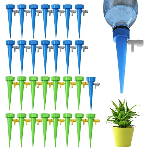 30 Pack Automatic Plant Watering Devices with Blue and Green Colors, Plant Watering Spikes, Self Watering Spikes for Vacation Plant Maintenance and Daily Hydration Control