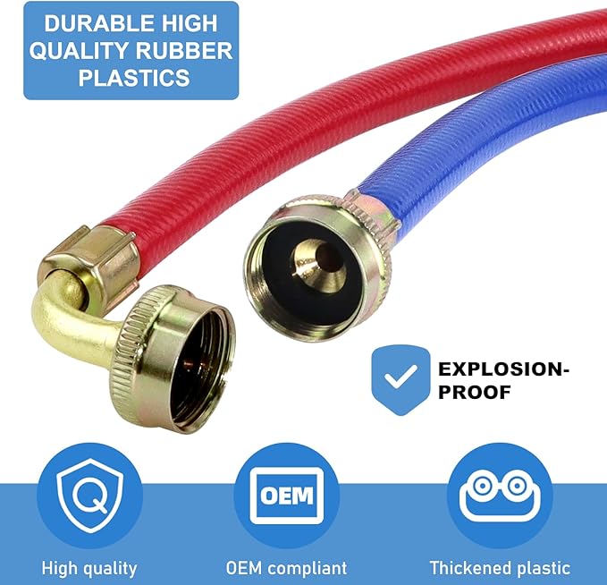 Rubber Washing Machine Hoses With Elbow 4FT,Washing Machine Elbow Hose with 3/4" Connection Supply for Hot and Cold Water Washer Hoses (2 Packs),Universal Fit for All Standard Wash Machines-by MIFLUS