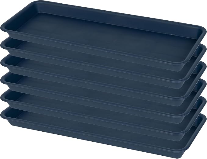 VUWEZ 6 Pack of Plastic Plant Trays, Rectangular Plant Saucers for Indoors Outdoor, Water Drip Trays for Flower Pot Planter, Windowsill (6 X 11 Inch, Blue)