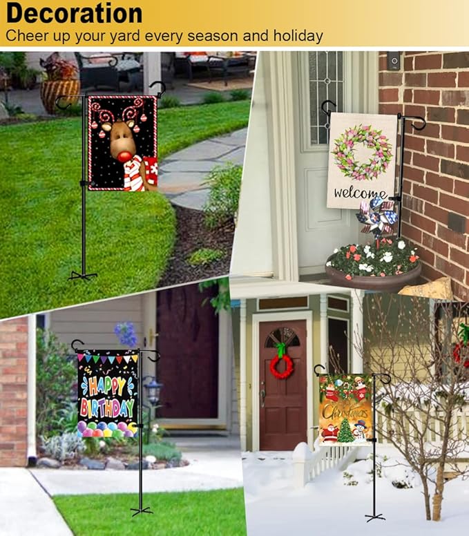49 Inch Garden Yard Flag Stand Holder with 5 Forked Base for 12 X 18 Sign Decoration, 1 Pack