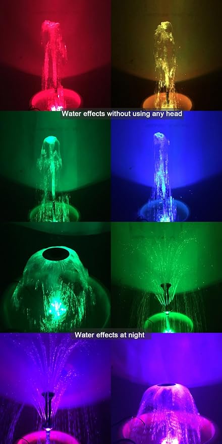 660GPH Submersible Pump Pond Fountain with Inside Filter and RGB Colorful LED Light, Multiple Water Fountain Spray Nozzles Kit for Garden PondIndoor and Outdoor Landscape