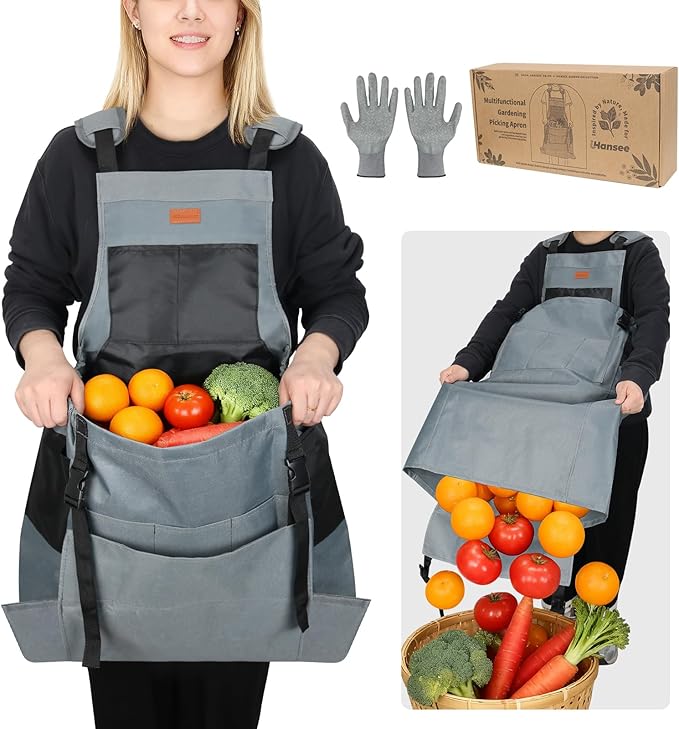 Gardening Apron with Pockets for Women&Men, Harvest Aprons w/Quick Release Pocket, One Size Fits Most, Gardening Gift