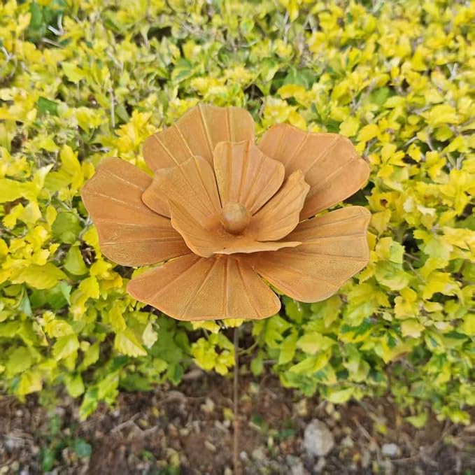 Rusty Outdoor Daisy Flower Metal Yard Stake, 30.7x5.12 Inch Large Rusted Iron Art Flower Garden Decoration, Weather-Resistant Garden Ornament for Lawn, Pathway, Patio, or Planter (Yellow)