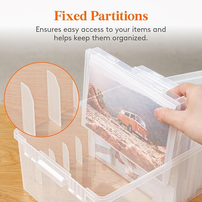 Lifewit 2 Pcs Photo Storage Set with 9 pcs 5"x7" Inner Photo Box& 28 x 22 cm/11x8.5" Transport Case, Craft Organizer for Seed Cards Pictures Office Supplies with 1 Sheet Label Sticker, Clear