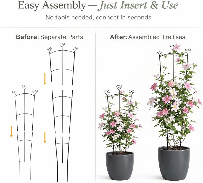 2 Pack Trellis for Climbing Plants Indoor, 31.5 Inch & 46.5 Inch Garden Plant Trellis for Climbing Plants Outdoor, Expandable House Plant Support for Pothos, Ivy, Monstera, Hoya, Black