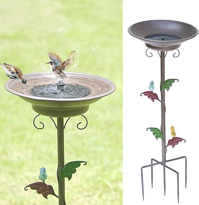 31”H Solar Bird Bath with Metal Stake, Metal Bird Bath Bubbler, Bird Baths for Outdoors with Solar Fountain for Outdoors Garden Yard Decor
