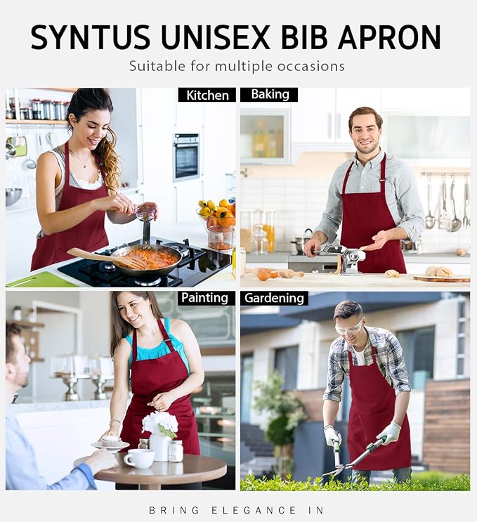 Syntus Apron for Men Women, Adjustable Cooking Kitchen Chef Aprons with 2 Pockets