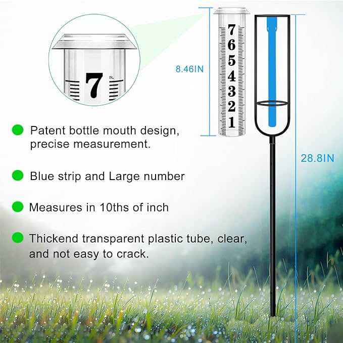 Rain Gauge outdoor, Upgraded Accurate Rain Gauges Outdoors best rated, Freeze Proof Thickened Transparent Plastic Rain Measure Gauge for Yard, Adjustable Height Large Rain Measuring Tool for Garden