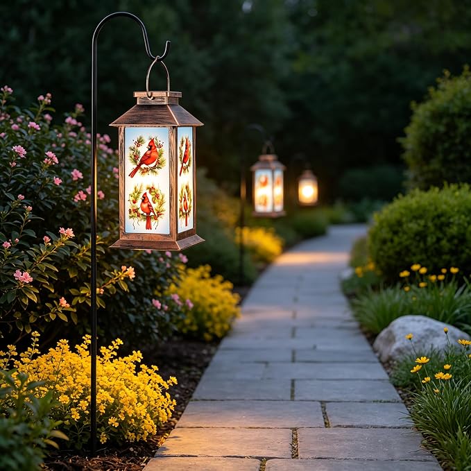 Solar Lanterns for Garden Decor, Waterproof Design Solar LED Hanging Lights for Yard, Patio, Lawn, and Porch, Gifts for Mom, Grandma(Floral Hoop)