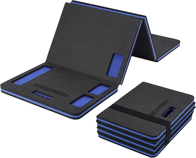 Foldable Kneeling Pad, 47.2" Large Supportive Mechanic Mat with Storage Strap & Tool Tray, Extra Thick Comfortable Foam Knee Pad for Gardening, Garage, Workshop Repairing