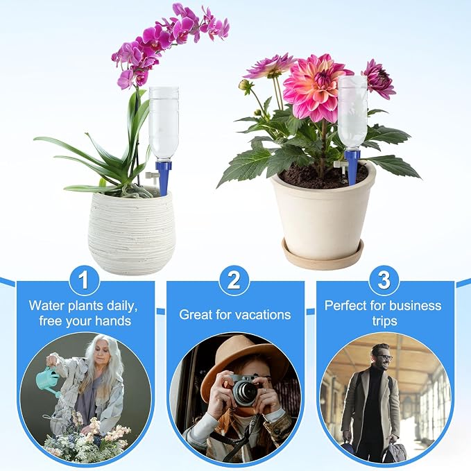 M METERXITY 8-Pack Self Watering Spikes for Plants, 4.3 Inch Plastic Plant Watering Devices with 8 Regulator for Indoor/Outdoor Pots, Garden Water Planter System [Dark Blue]