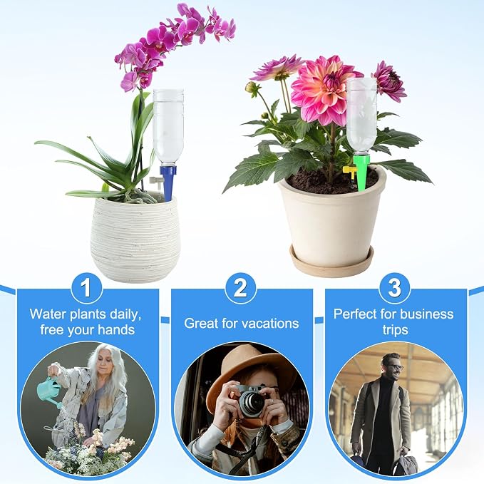 M METERXITY 8-Pack Self Watering Spikes for Plants, 4.3 Inch Plastic Plant Watering Devices with 8 Regulator for Indoor/Outdoor Pots, Garden Water Planter System [Dark Blue/Green]