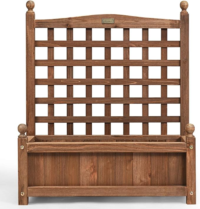 Giantex Set of 2 Wood Planter Free Standing Plant Raised Bed with Trellis for Garden or Yard (25" Lx11 Wx30 H)