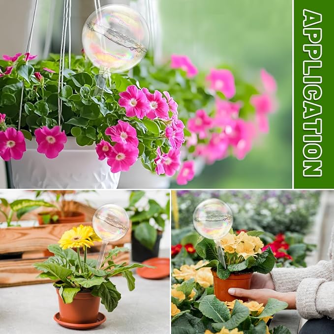 2 Pack Iridescent Glass Plant Watering Globe,Automatic Self-Watering Bulbs for Indoor Outdoor Plants-Hand-Blown Glass Watering Stakes for Home Garden Decor-Ideal Gift for Plant Lovers,Flowers,Pots