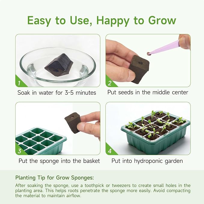 50 Pack Grow Sponges Square Sponge Replacement Part Seedling Starter Sponges for Hydroponic Indoor Garden System Cuttage Rooting Germination Kits