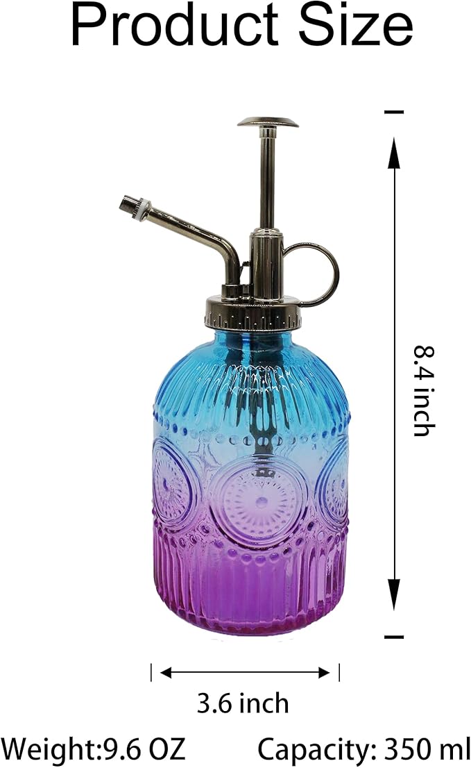 Glass Plant Mister Spray Bottle, 350ML Vintage Plant Spritzer with Top Pump Watering Can for Indoor Outdoor House Plants,Flowers (Blue Purple)