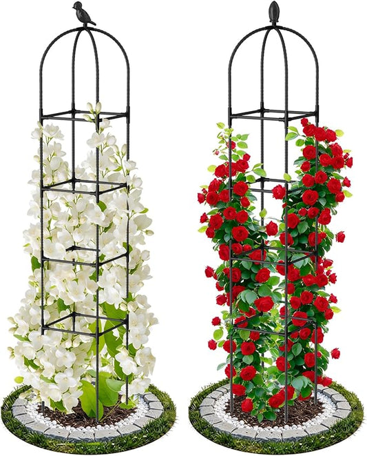 2 Pack Garden Obelisk Trellis for Climbing Plants, 71" Rustproof Metal Tower Plant Support Cages, Rose Trellis for Tomato Potted Flowers Vegetables Vines, Indoor Outdoor Garden Patio