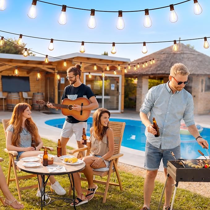 150FT LED Outdoor String Lights with Remote, One Continuous Strand Patio Lights with 55+2 Shatterproof S11 Bulbs, Dimmable 2700K Warm White, Timer & 3 Modes, Low Voltage for Backyard Garden
