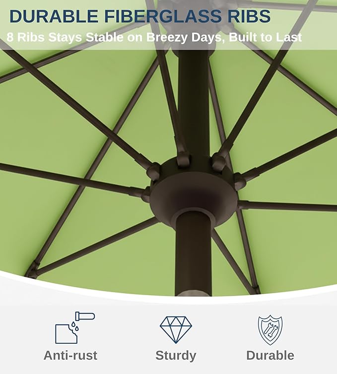 9FT Auto-Tilt Patio Umbrella|Outdoor Market Table Umbrella with 8 Fiberglass Ribs for Pool,Deck&Backyard