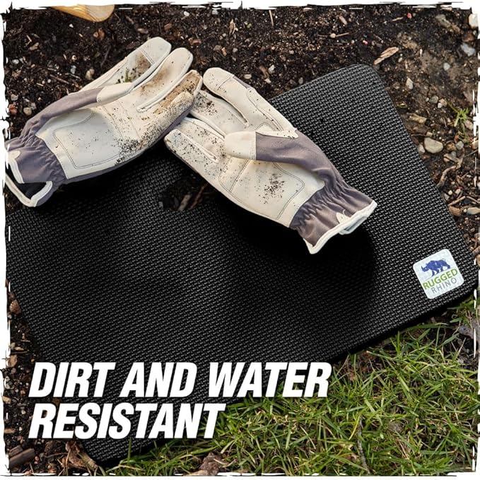 RUGGED RHINO Heavy Duty Patent Pending Kneeling Pad, 2 PK, Shock Absorbent Thick Knee Pads, Holds Up to 300 lbs, Protect Knees from Hard Concrete Surfaces, For Mechanics, Gardening, Gym, Onyx Black