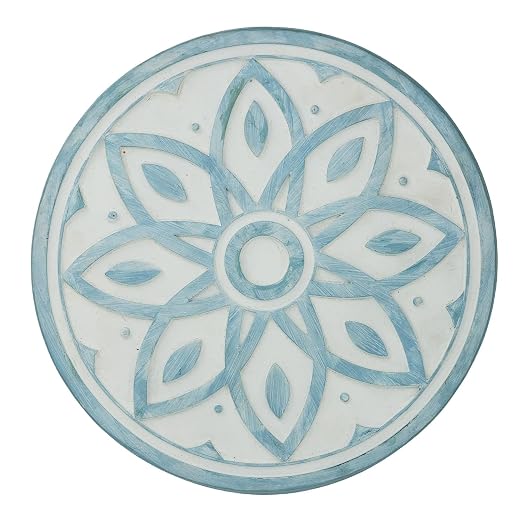 2 Pack Geometric Stepping Stones, 10” Round Cement Garden Path Stones, Mandala Mosaic Tile Design for Outdoor Patio Decor, Non-Slip & Weather-Resistant (Blue)