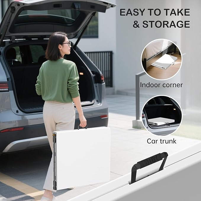 VSOAEIL Folding Table 6 Foot for Indoor Outdoor, Portable Heavy Duty Fold-in-Half Utility Plastic Foldable Dining Table with Carrying Handle for Picnic, Camping and Party, White