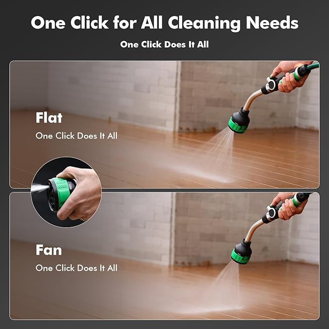 RESTMO 2-in-1 Watering Wand, Heavy Duty Metal Garden Hose Wand with 9 Spray Patterns, Multi-Function Hose Nozzle Sprayer with Thumb Flow Control, Ideal to Water Hanging Baskets and Shrubs, Green