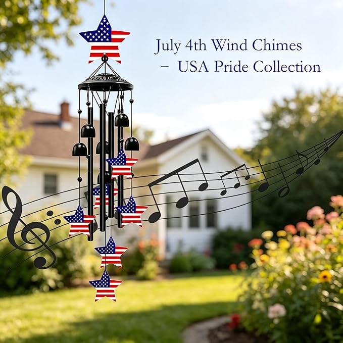 36 Inch American Flag Wind Chimes for Outside, 250th for Women Men – Memorial Day & Independence Day Decoration for Garden Porch Balcony Yard