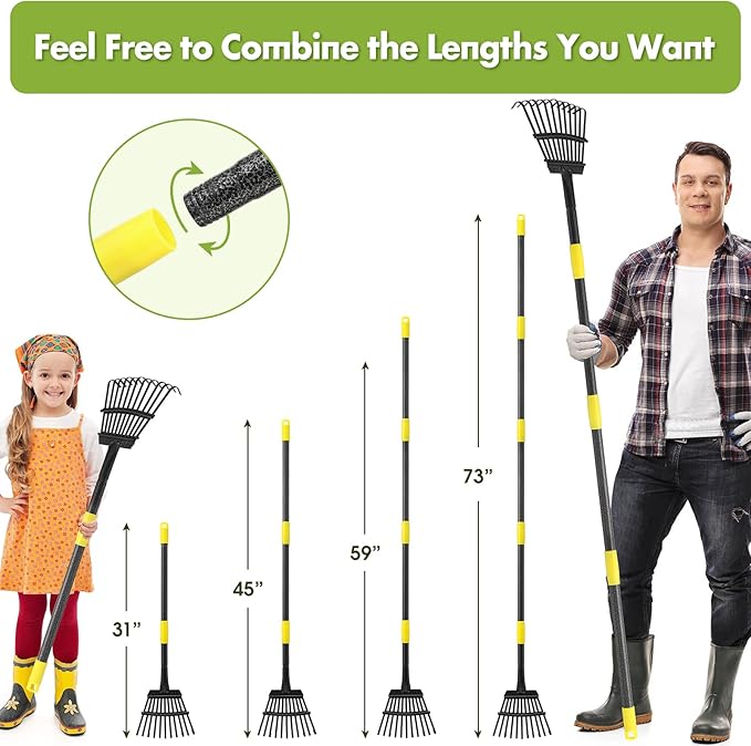 Rake for Leaves, Heavy Duty Small Leaf Rakes for Lawns & Yard with 78” Length 8.5” Width 11 Metal Tines, Lightweight Gardening Rake for Women Men Kids for Shrub,Grass,Mulch