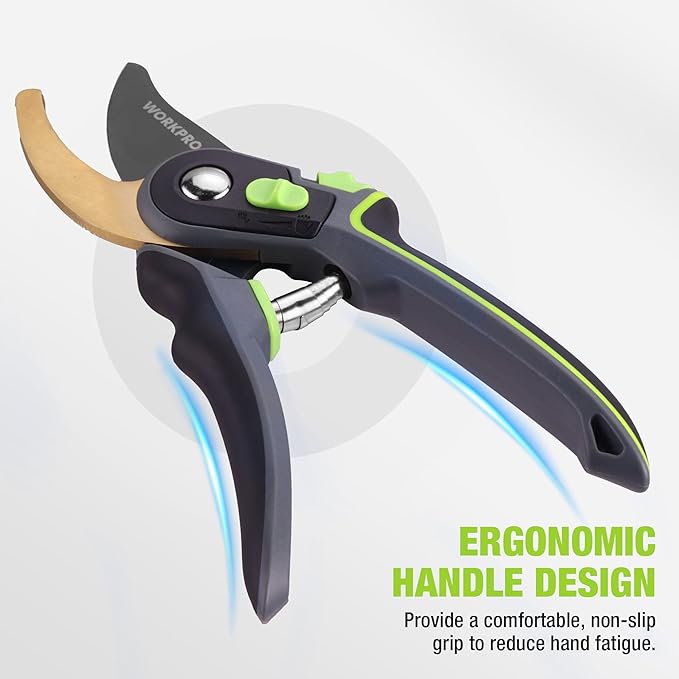 WORKPRO Bypass Pruning Shears, 9" Professional Garden Shears with Adjustable Handle Span, Premium Steel Garden Clippers, Titanium Coated Garden Tool, Cuts Up to 3/4 Inch