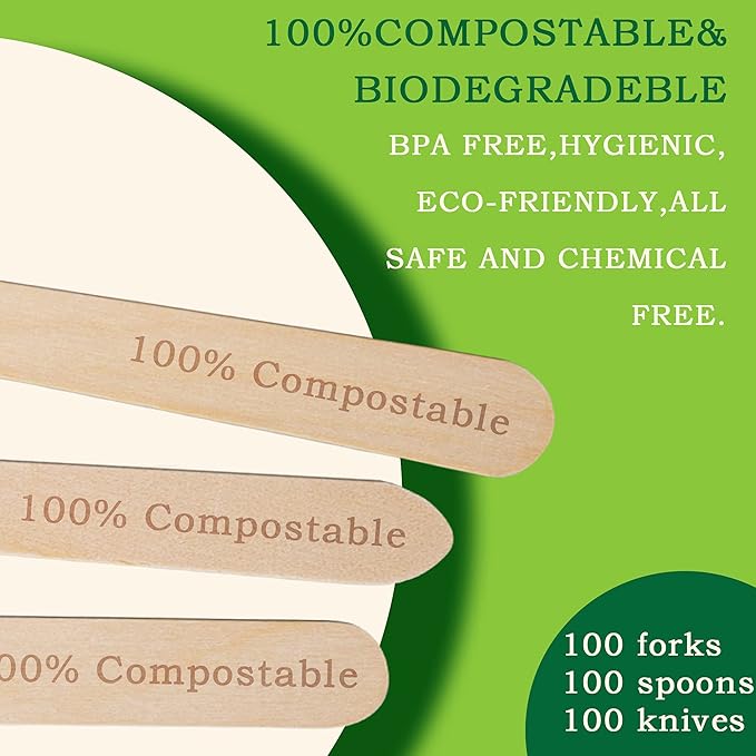 Disposable Wooden Forks -Pack of 100, 6.5" Length-Biodegradable, Natural Wooden Utensils, Great for Parties,Camping,Weddings&Dinner Events (Knives)