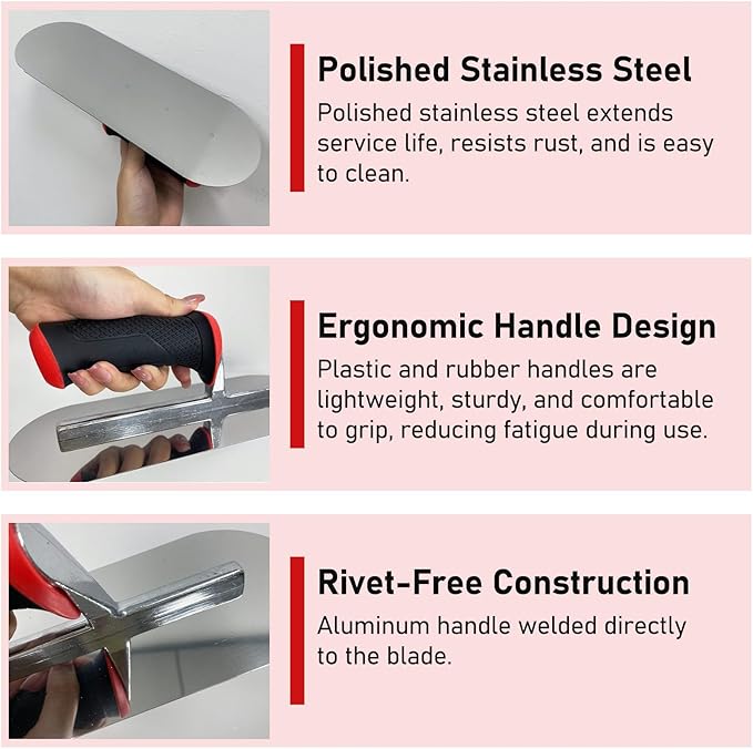 Concrete Tools 4pcs Set, Stainless Steel Pool Trowel and Margin Trowel Plus Concrete Edger and Groover Masonry Hand Tool