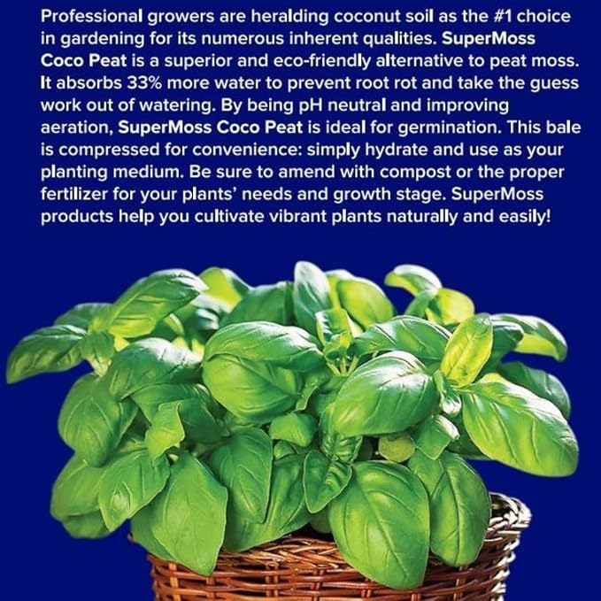 SuperMoss (23278) Coco Coir Seed Starting Mix High Expansion Buffered Coconut Peat Brick Soil, Natural, 650g