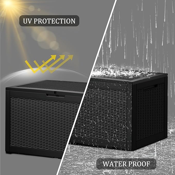 TARKARI 100 Gallon Outdoor Storage Box Waterproof, Resin Deck Boxes with Lockable Lid & UV-Resistant for Patio, Pool Accessories, Garden & Furniture Cushions, Black