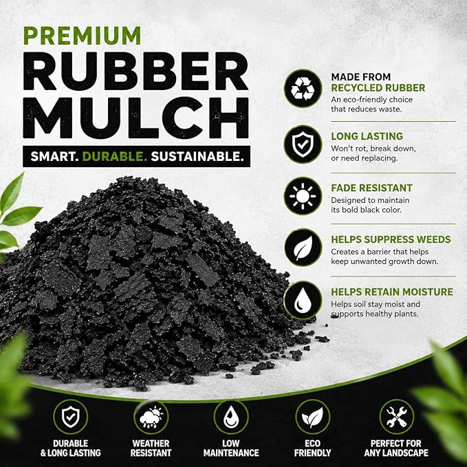 Premium Black Rubber Mulch 4 QT – Long Lasting Decorative Landscaping Ground Cover, Recycled Rubber Chips for Gardens, Flower Beds, Plants & Pathways, Fade Resistant Outdoor Mulch