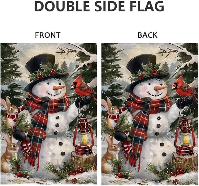 Winter Garden Flag 12x18 Double Sided, Burlap Holiday Farmhouse Snowman Garden Flags Winter Xmas Outdoor Decorations, Small Decorative Christmas Yard Flags for Outside Lawn Porch Decor
