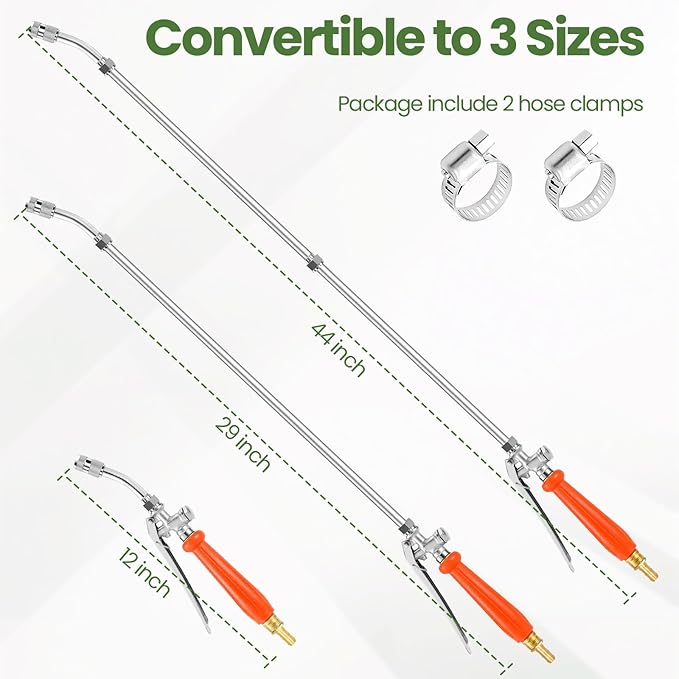 29"-44" All Metal Replacement Sprayer Wand, Suitable for 1/2" Hose Quick Connector, 1/4" & 3/8" & 1/2" Brass Barb Spray Wand, Built-in Shut Valve Stainless Steel Spray Wand