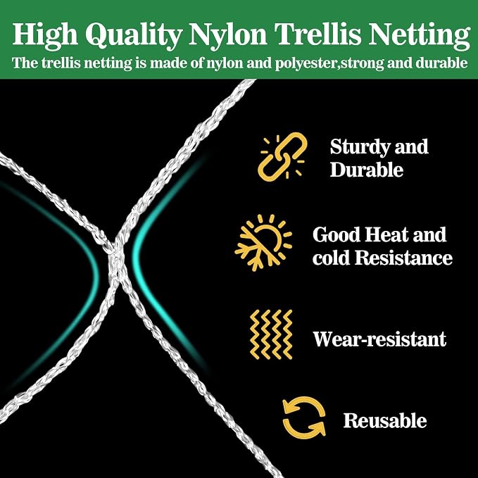 Sukh Garden Plant Trellis Netting -Trellis Net Polyester Trellis Netting Garden Square Mesh for Climbing Plants Fruits Vegetables VinesGrow Tents (4)