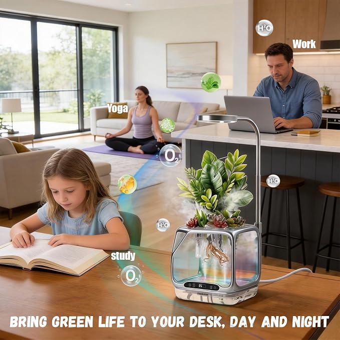 Misting Aeroponics Growing System, Smart Indoor Garden with Grow Light & Humidifier, Visual Root View, RGB Mood Light, Temperature Control, Hydroponic Planter Gift for Plant/Mushroom/Herb