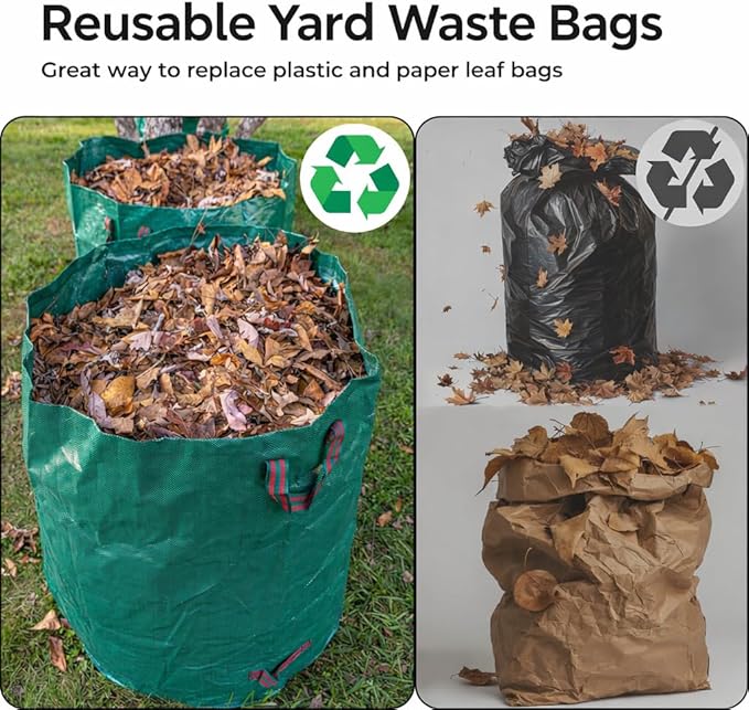 Gardzen 3-Pack 80 Gallon Garden Bag - Reuseable Heavy Duty Gardening Bags, Lawn Pool Garden Leaf Waste Bag