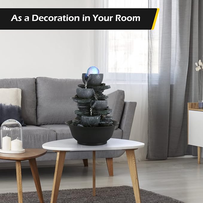 Dyna-Living Tabletop Water Fountain Indoor Waterfalls Fountains with Colored LED Light Decorative Tabletop Fountain with Automatic Pump, Desktop Indoor Water Fountains for Office Relaxing