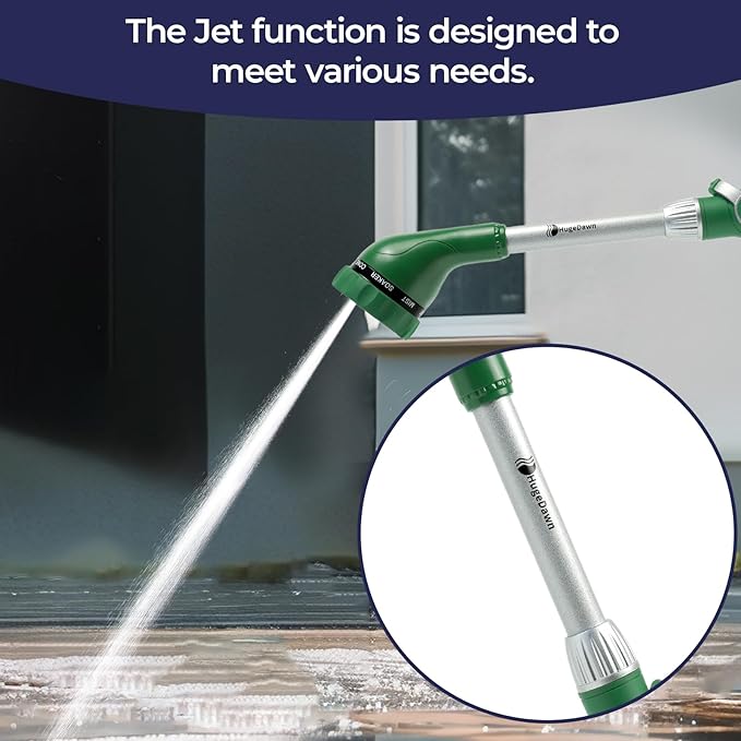 HugeDawn Garden Hose Wand, 16-Inch Heavy Duty Zinc Alloy & Aluminum Watering Wand with 8 Spray Patterns Thumb Control for Hanging Baskets, Garden, Cleaning (Green)