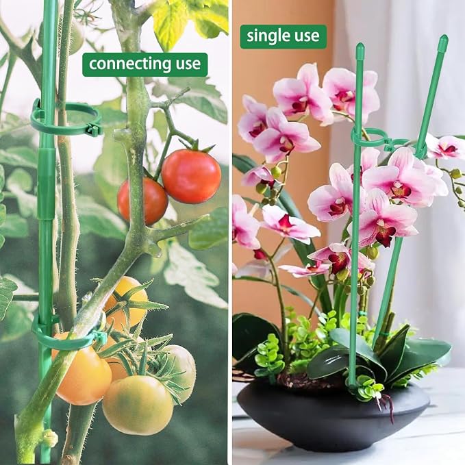 Belit 8 Pack Small Plant Support Plant Stakes, Adjustable Garden Single Stem Support Stake, Planter Support Ring for Orchid, Rose, Peony, Peppers and More, DIY 24 inch