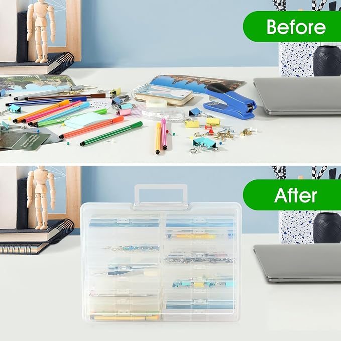 Photo Storage Box 5 x 7 Inches, 18 Inner Extra Large Photo Boxes with Dividers, Clear Acid-Free Photo Storage Containers with Handle, Photo Organizer Craft Keeper for Photo, Craft, Stamp