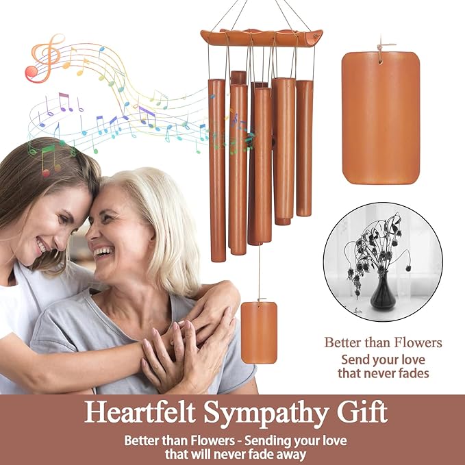 Virekm Bamboo Wind Chimes for Outside, Small Sympathy Wind Chimes Bamboo Windchimes Outdoors with Natural Sounds, Gifts Windchime Indoor Outdoor Decorations for Patio Porch Garden and Backyard