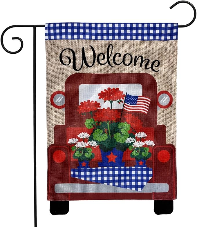 Red Truck Burlap Patriotic Garden Flag 12.5" x 18" Briarwood Lane