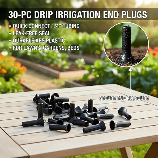 1/4 Inch Drip Irrigation System End Closure Parts, Quick Connect End Plugs Compatible with Tee Connectors, Water‑Saving Irrigation Accessories